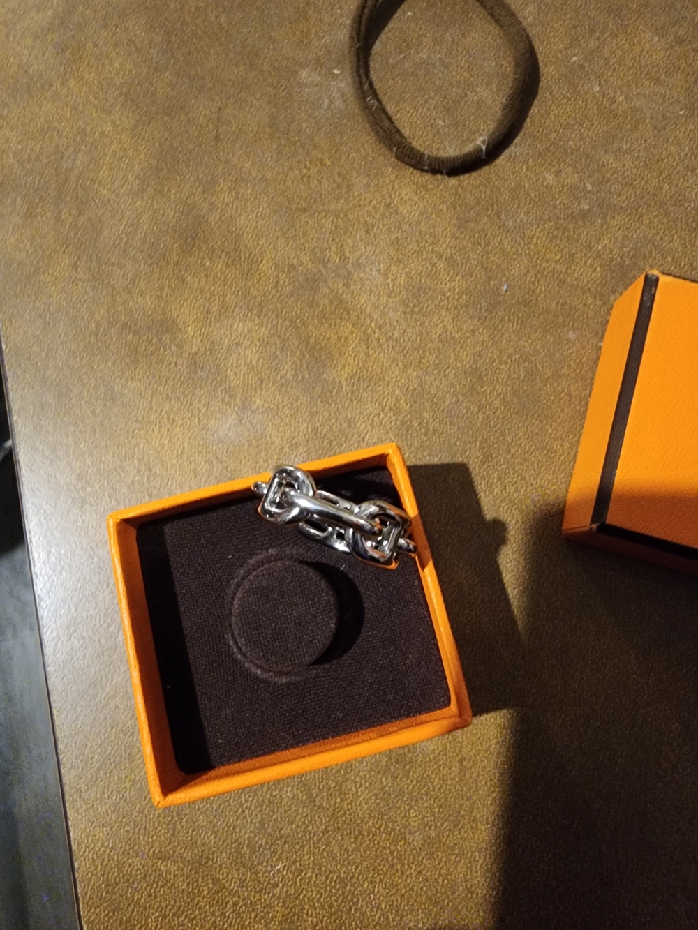 Hermes Sterling Silver Chaine D' Ancre Scarf Ring, New In Box with Logo